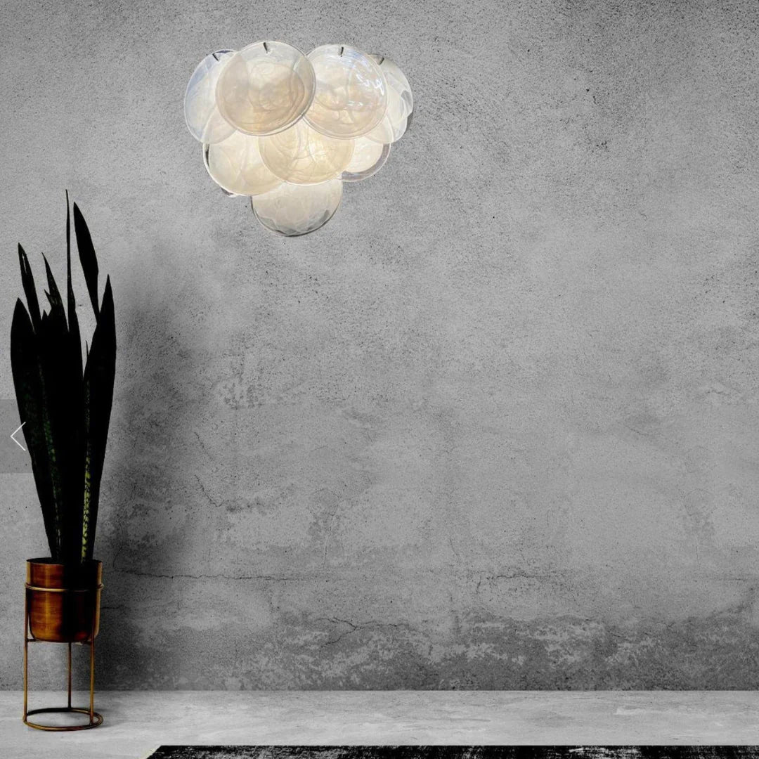 Aplique de pared disco de cristal de Murano blanco