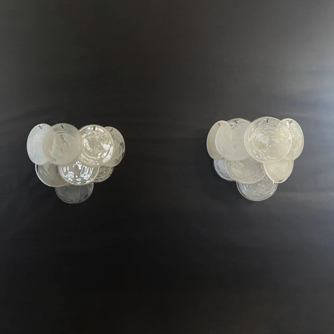 Aplique de pared disco de cristal de Murano blanco