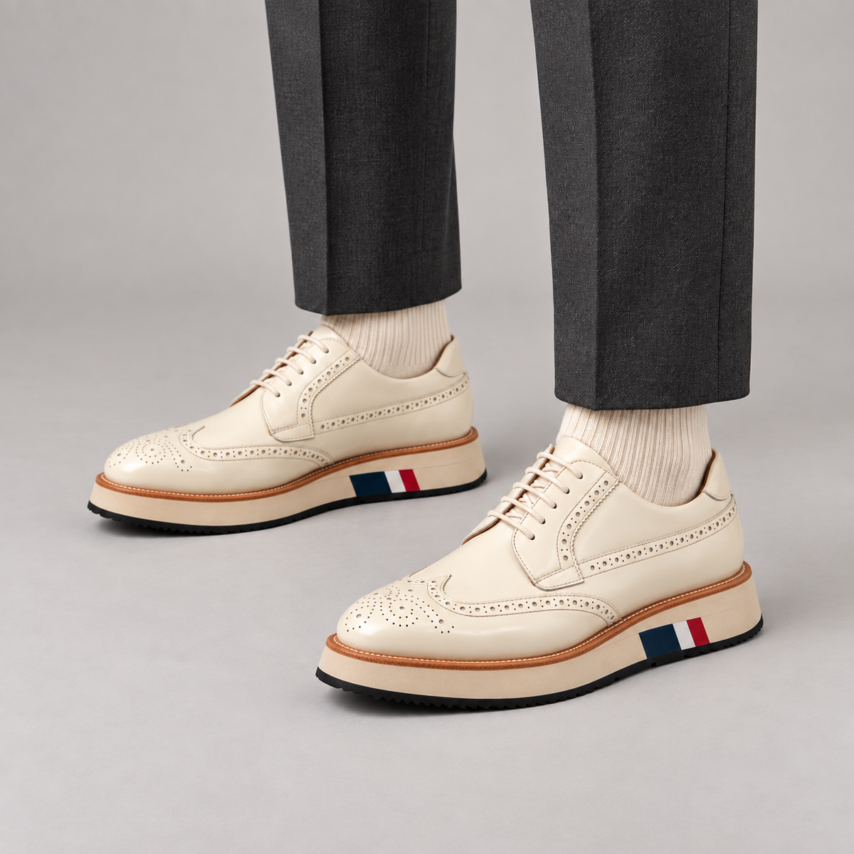 White Wingtip Calf Leather Casual Shoes
