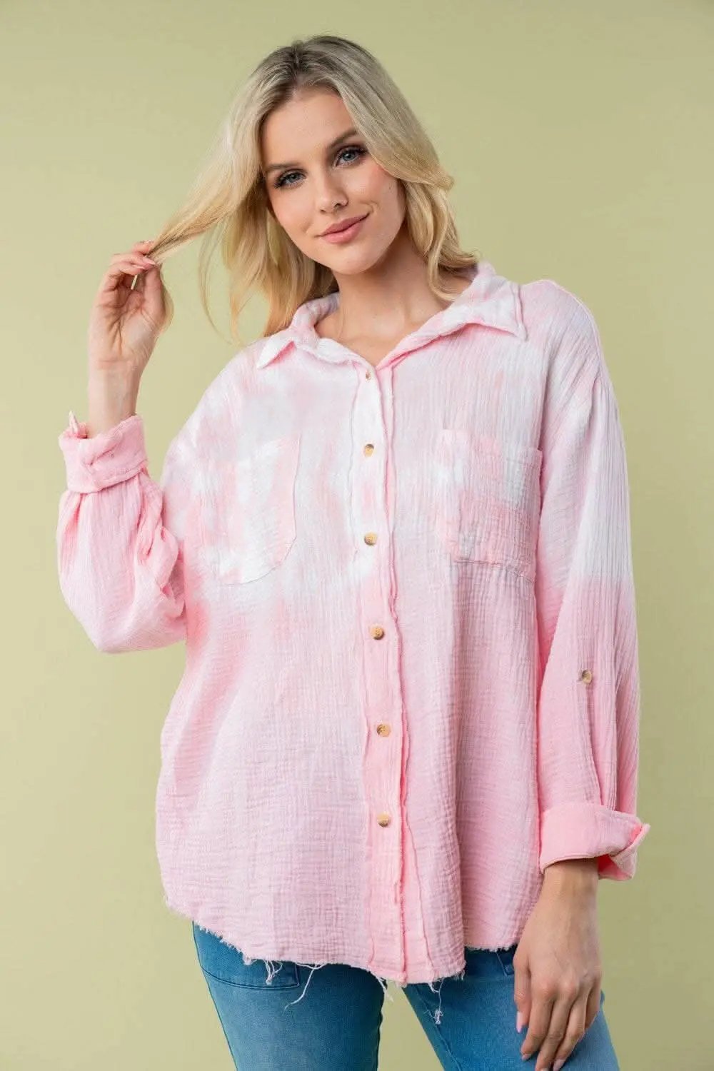 Accesorios Trendsi Camisa de manga larga casual para mujer Tie Dye Abedul Blanco - Suave y Elegante
