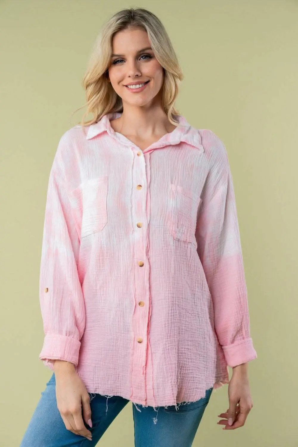 Accesorios Trendsi Camisa de manga larga casual para mujer Tie Dye Abedul Blanco - Suave y Elegante
