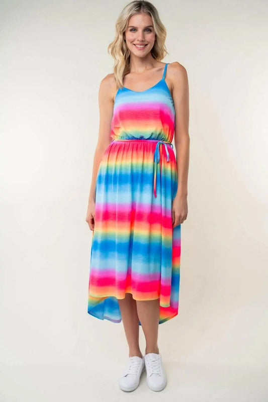 Vestidos Trendsi recién llegados - Vestido de tirantes midi a rayas ombré de White Birch (tallas completas)
