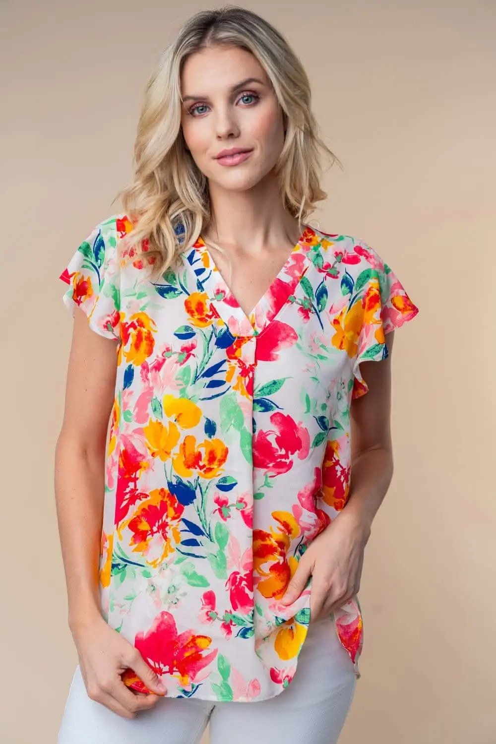 T-Shirts Trendsi Floral Woven Top Women's Casual Short Sleeve Summer T-Shirt - Lightweight