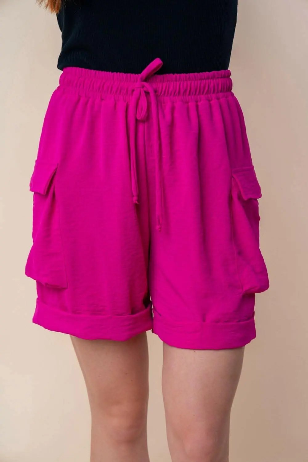 Trendsi White Birch Knit Cargo Women's Shorts Casual High Waisted Drawstring