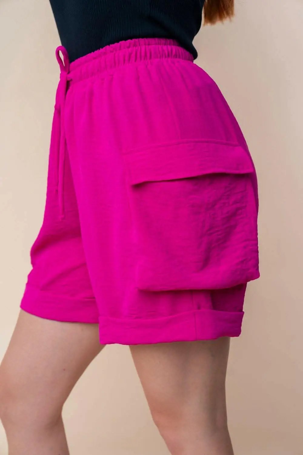 Trendsi White Birch Knit Cargo Women's Shorts Casual High Waisted Drawstring