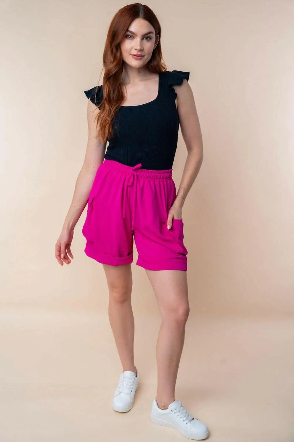 Trendsi White Birch Knit Cargo Women's Shorts Casual High Waisted Drawstring