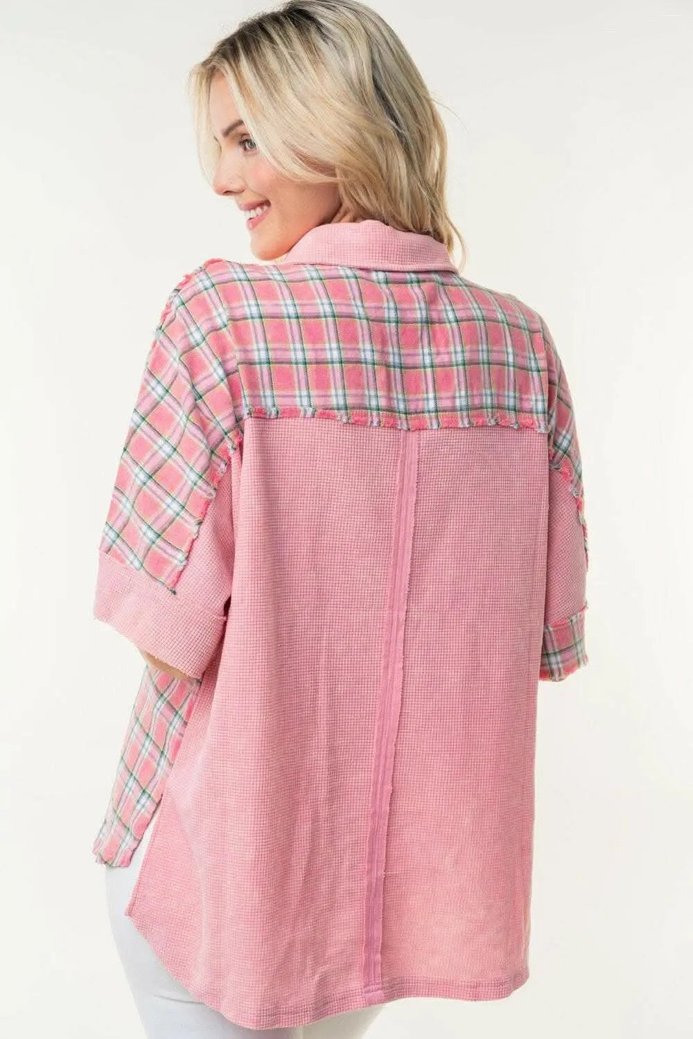 Accessories Trendsi just arrived - White Birch Plaid Color Block Half Button Top