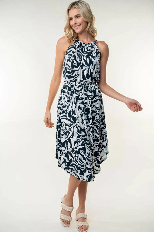 Vestido hasta la rodilla con estampado floral, sin mangas, fruncido y anudado, color blanco abedul de Trendsi
