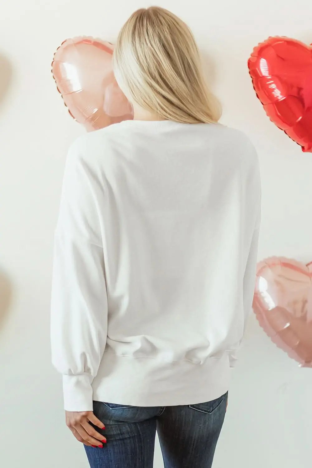 Love Salve Sequin Bow Sweatshirt White Oversized Pullover — Cozy Daily Wear
