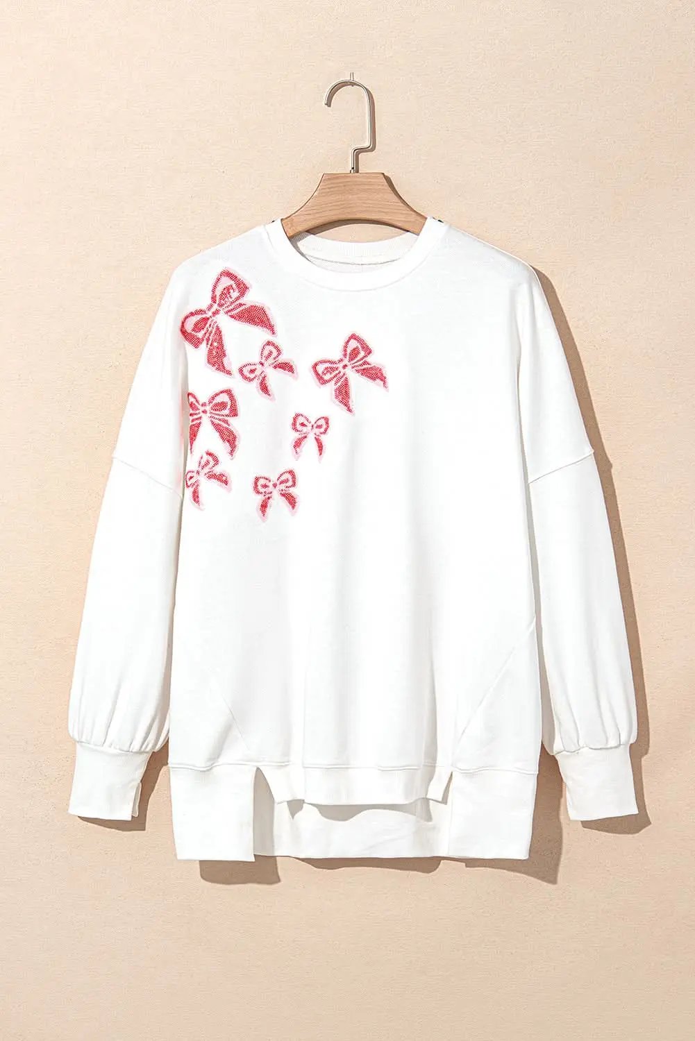 Love Salve Sequin Bow Sweatshirt White Oversized Pullover — Cozy Daily Wear