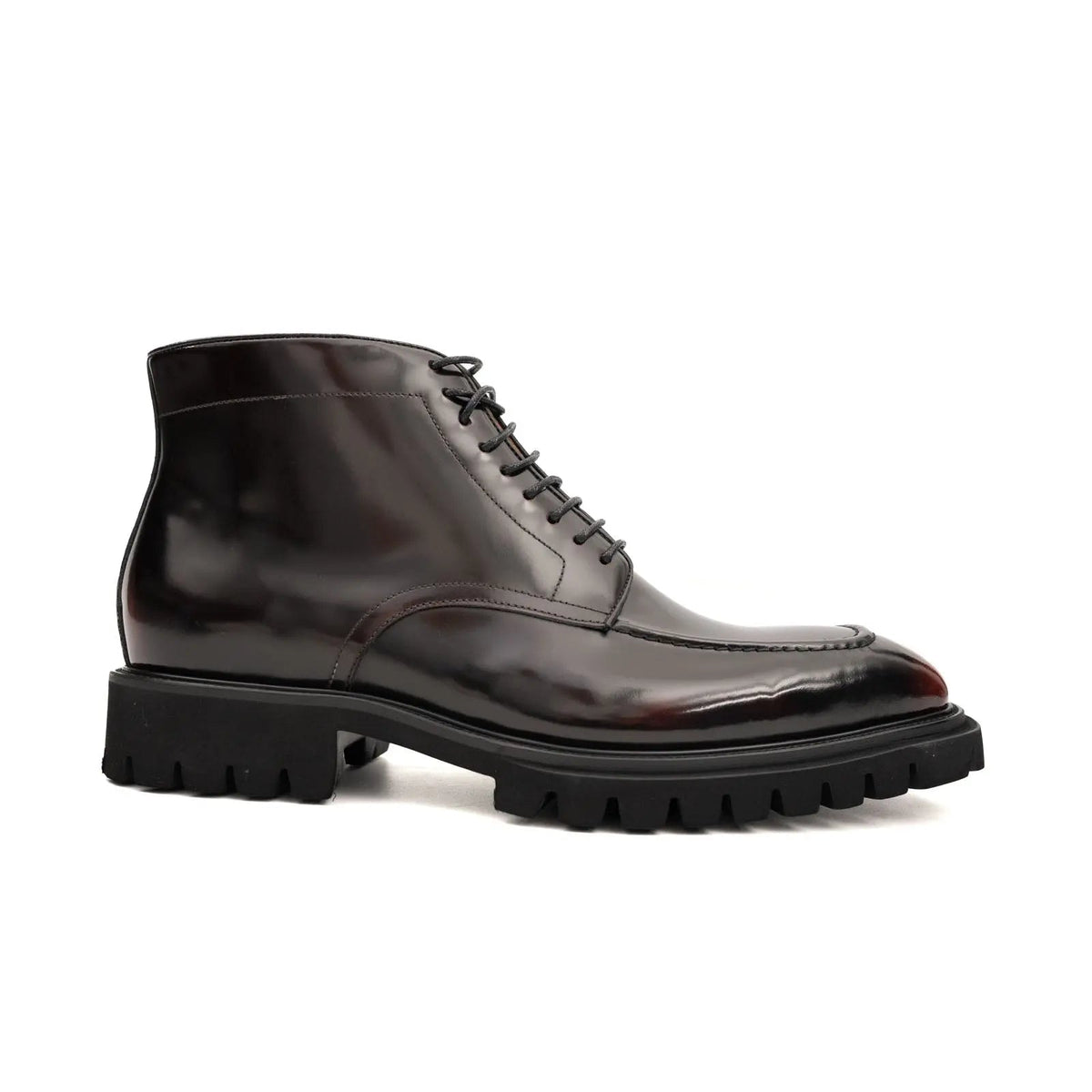 Burgundy Apron-Toe Cow Leather Ankle Boots