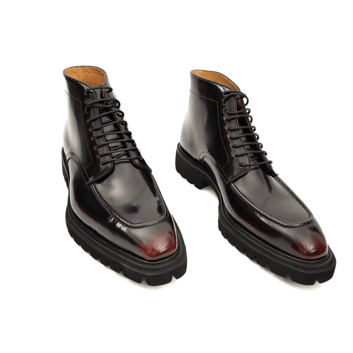 Burgundy Apron-Toe Cow Leather Ankle Boots