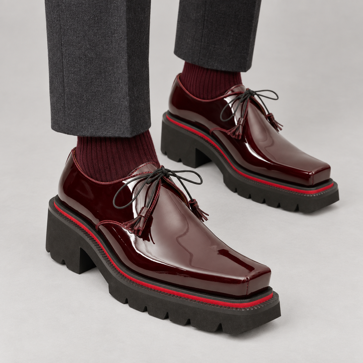 Wine Red Calf Leather Derby Shoes