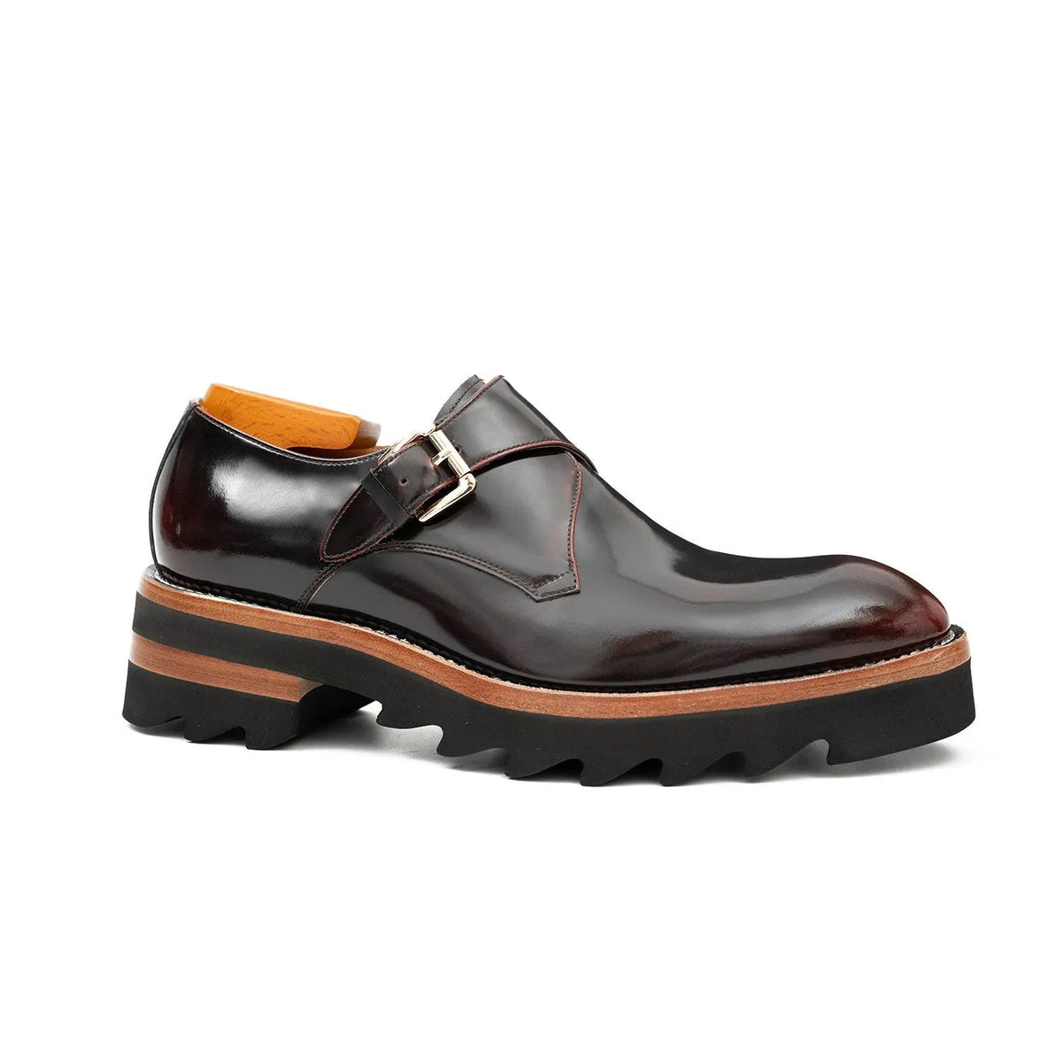 Wine Red Cow Leather Monk Shoes
