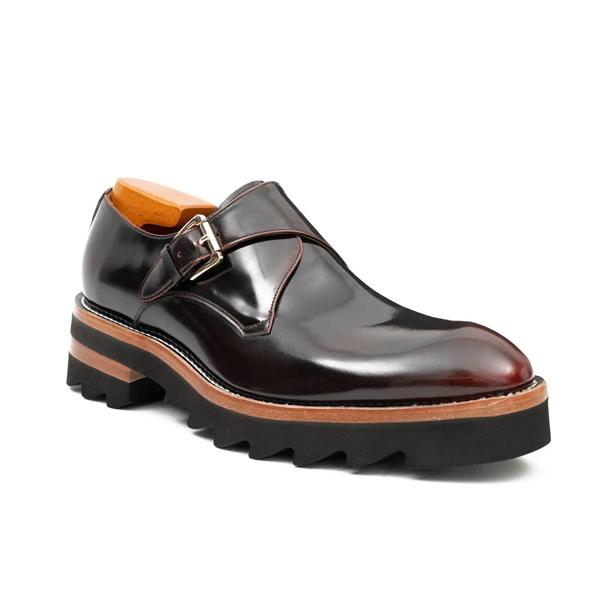 Wine Red Cow Leather Monk Shoes