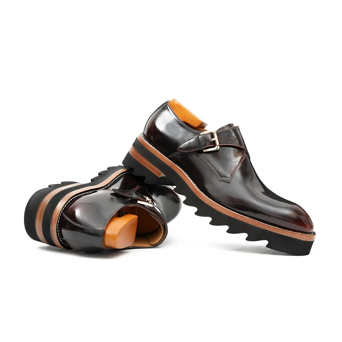 Wine Red Cow Leather Monk Shoes