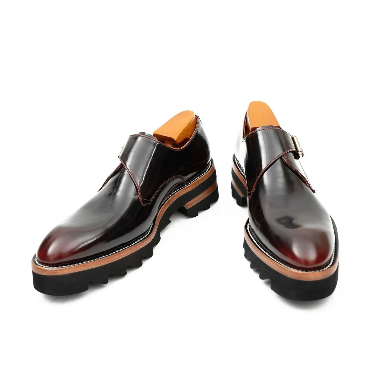 Wine Red Cow Leather Monk Shoes