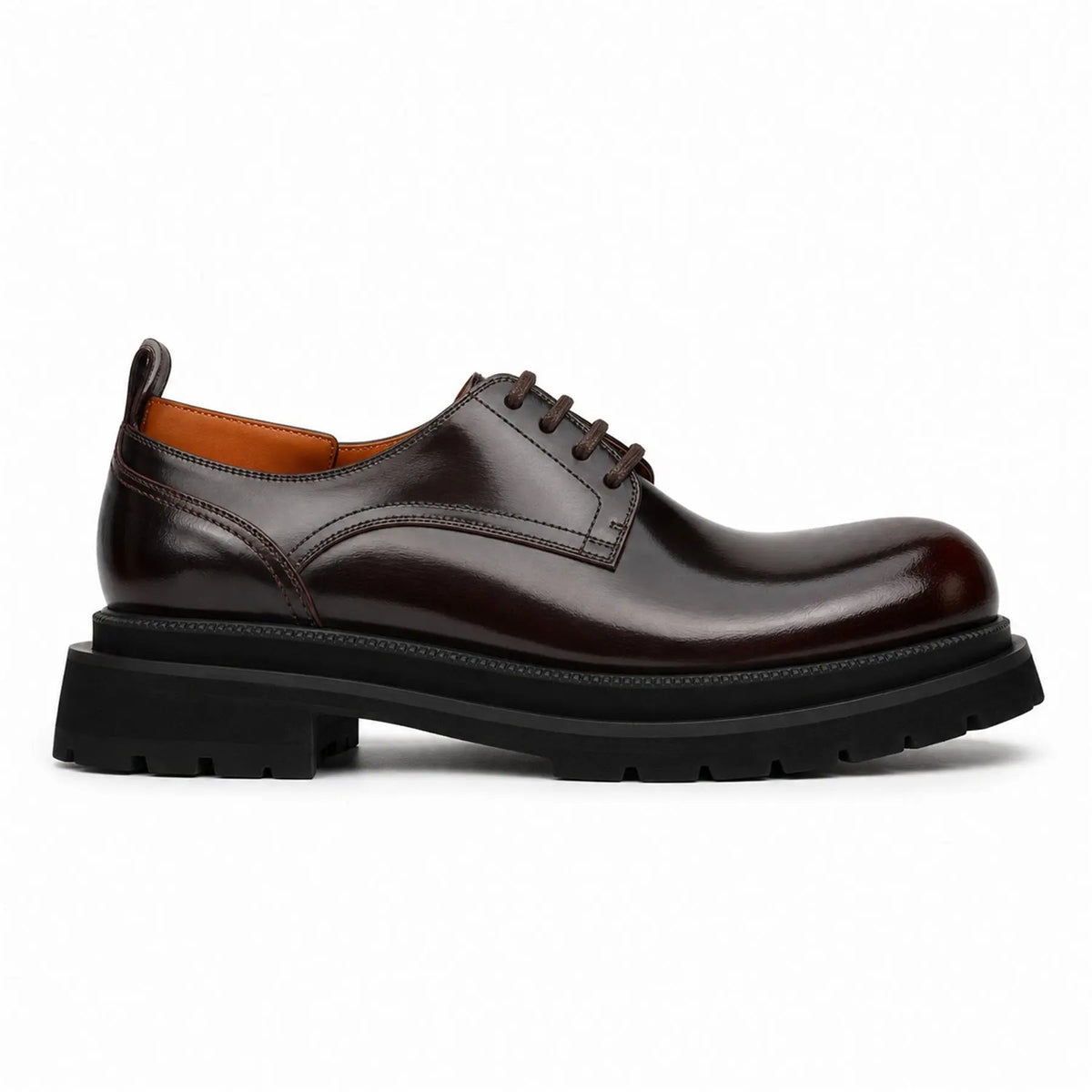 Burgundy Plain-Toe Calf Leather Derby Shoes
