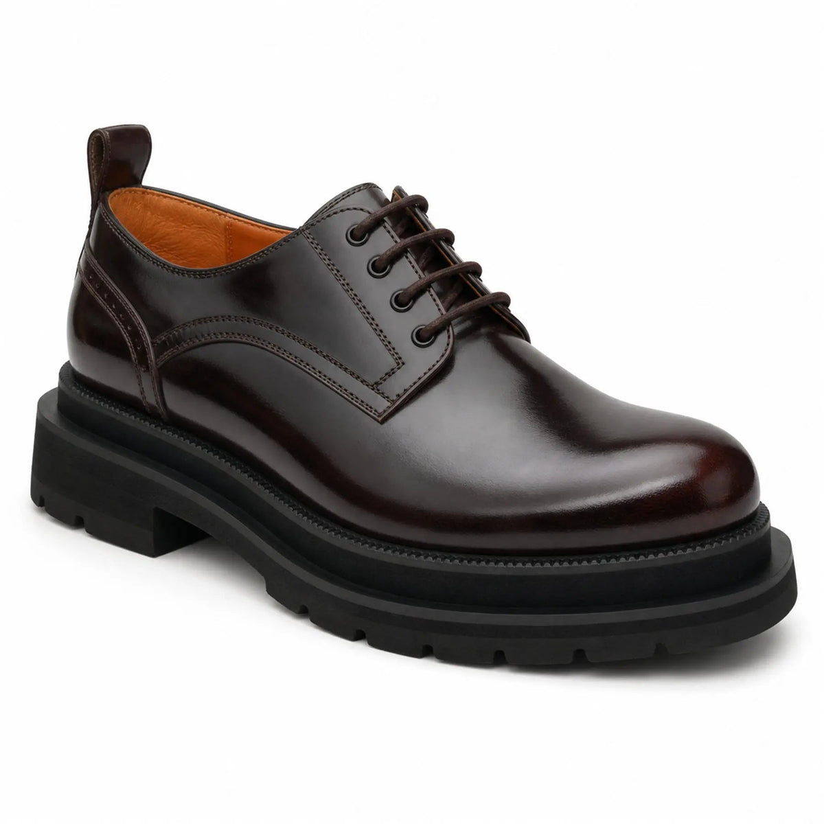 Burgundy Plain-Toe Calf Leather Derby Shoes