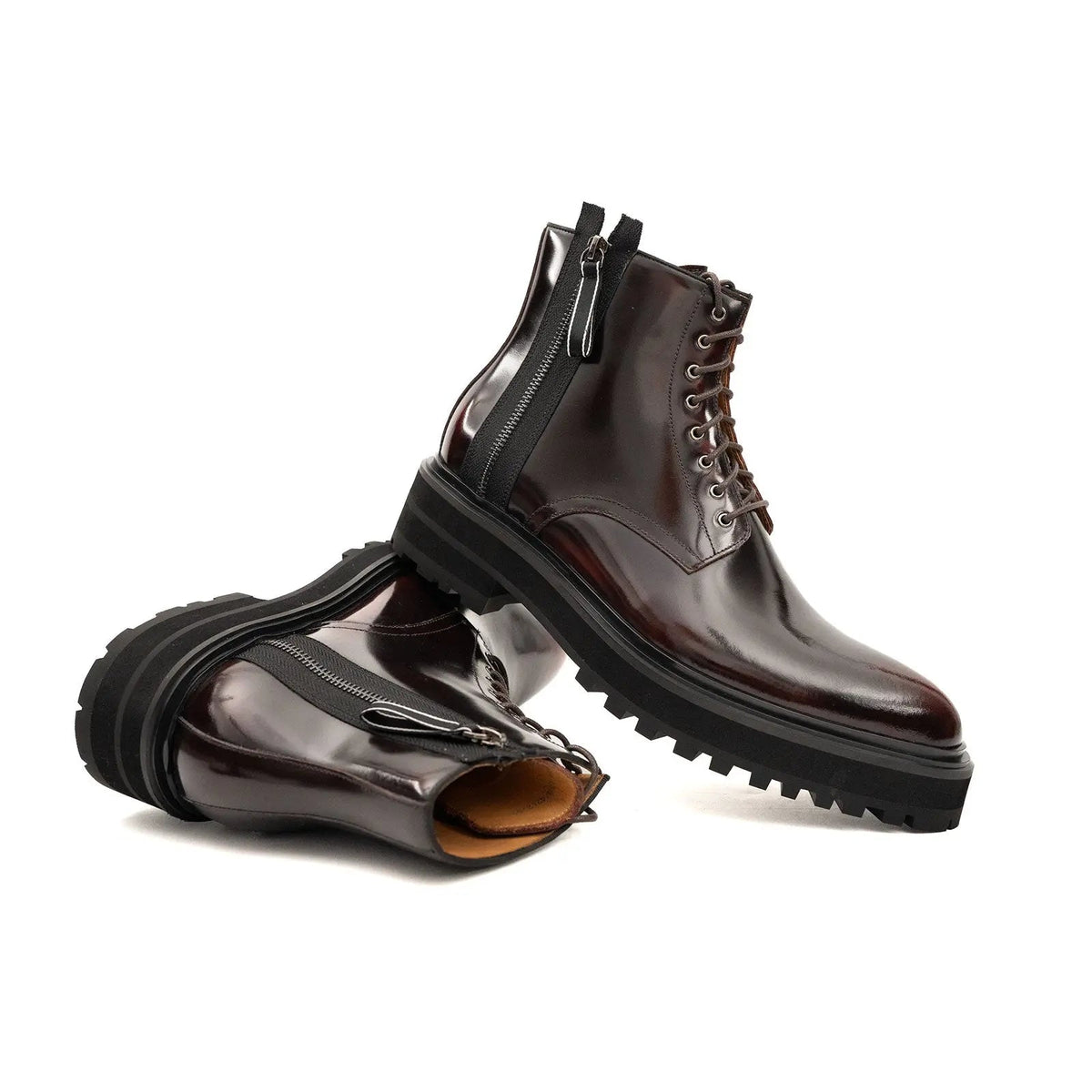 Wine Red Cow Leather Ankle Boots