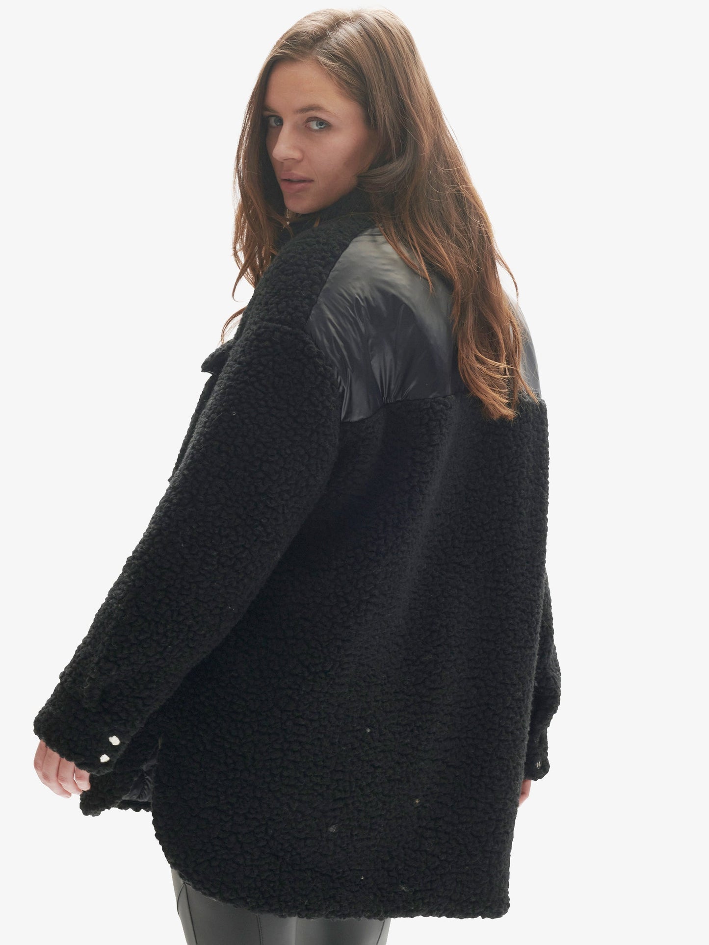 Padded Wool Sherpa Shirt Jacket - Black