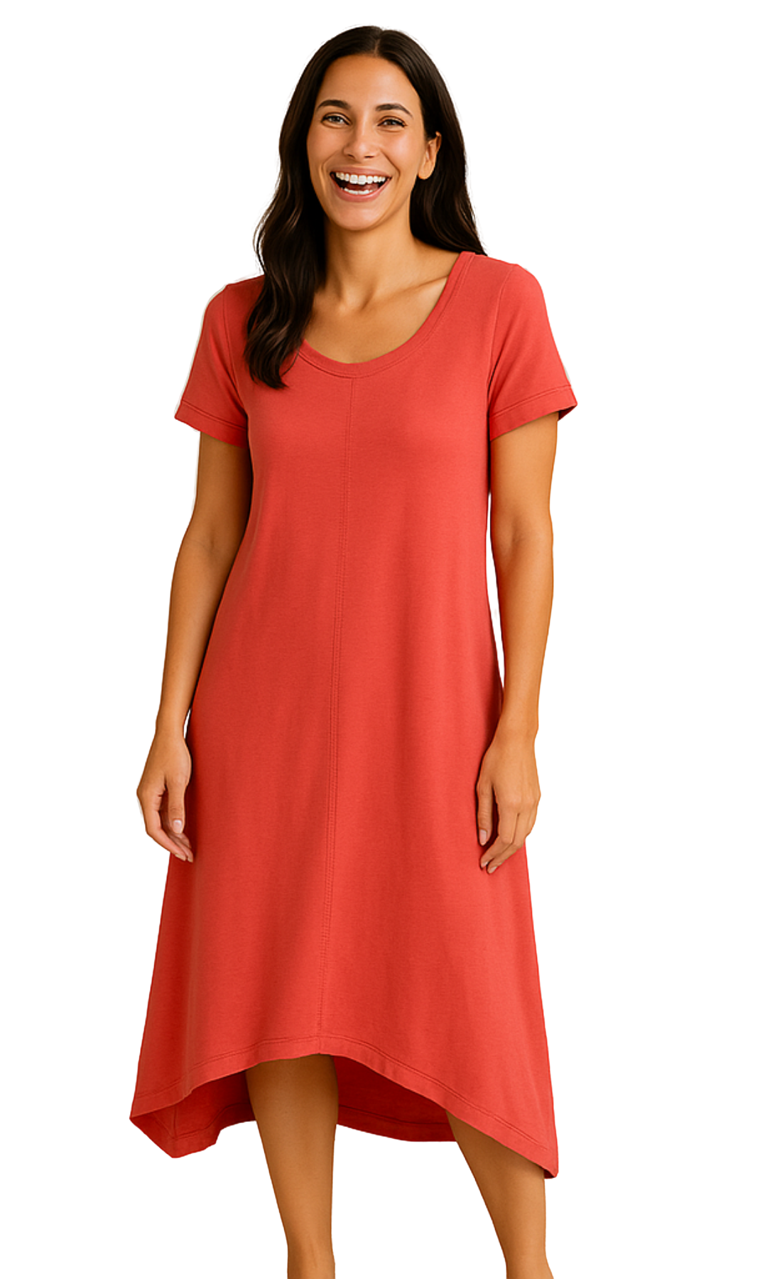 Vestido de punto de manga corta con escote ancho y dobladillo asimétrico en línea A para mujer