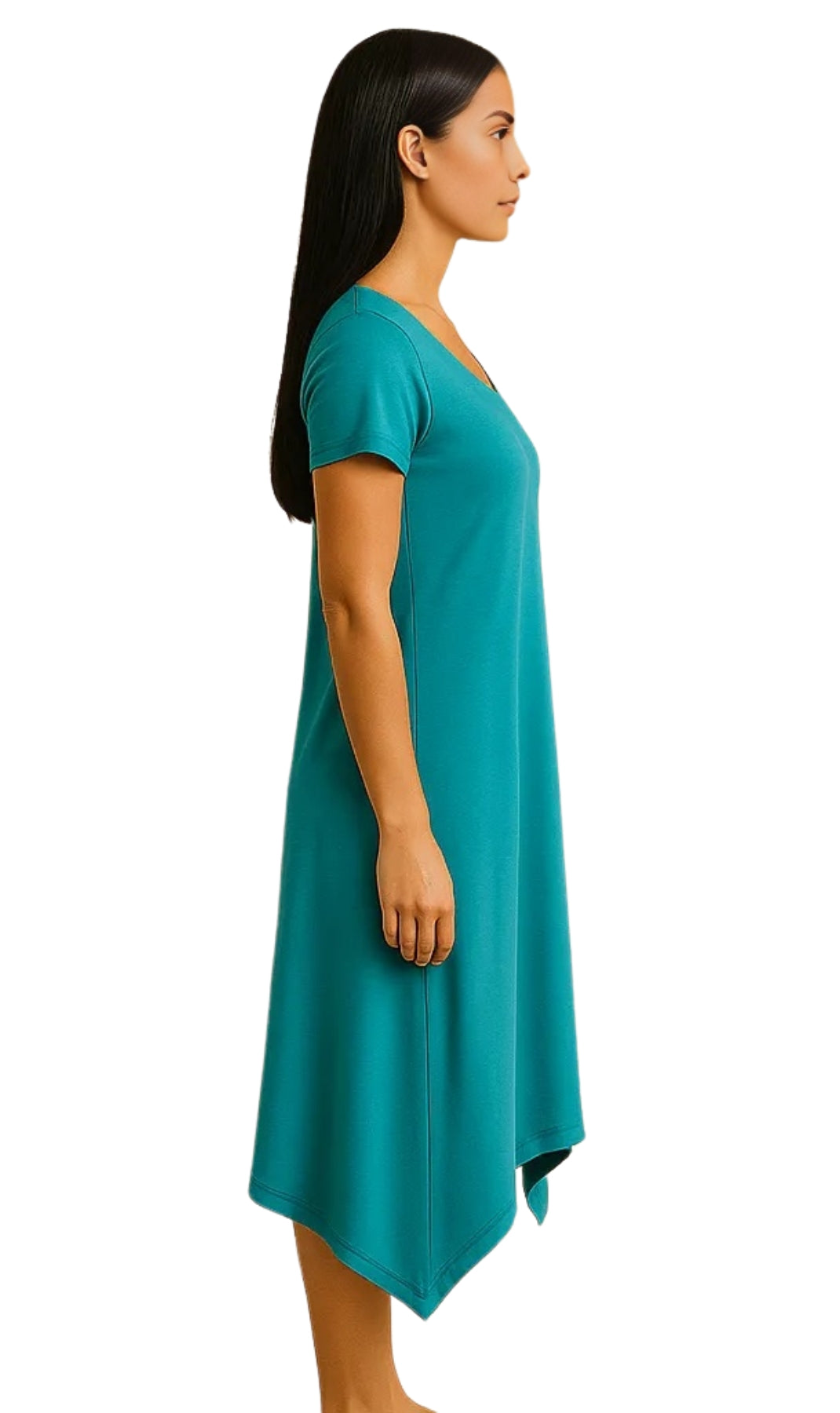 Vestido de punto de manga corta con escote ancho y dobladillo asimétrico en línea A para mujer
