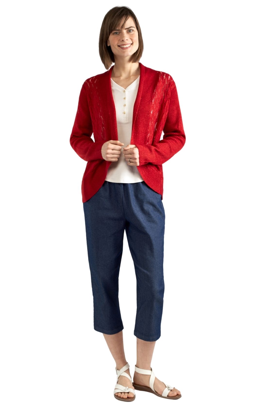 Bolero de punto brillante de acrílico suave para mujer con frente abierto