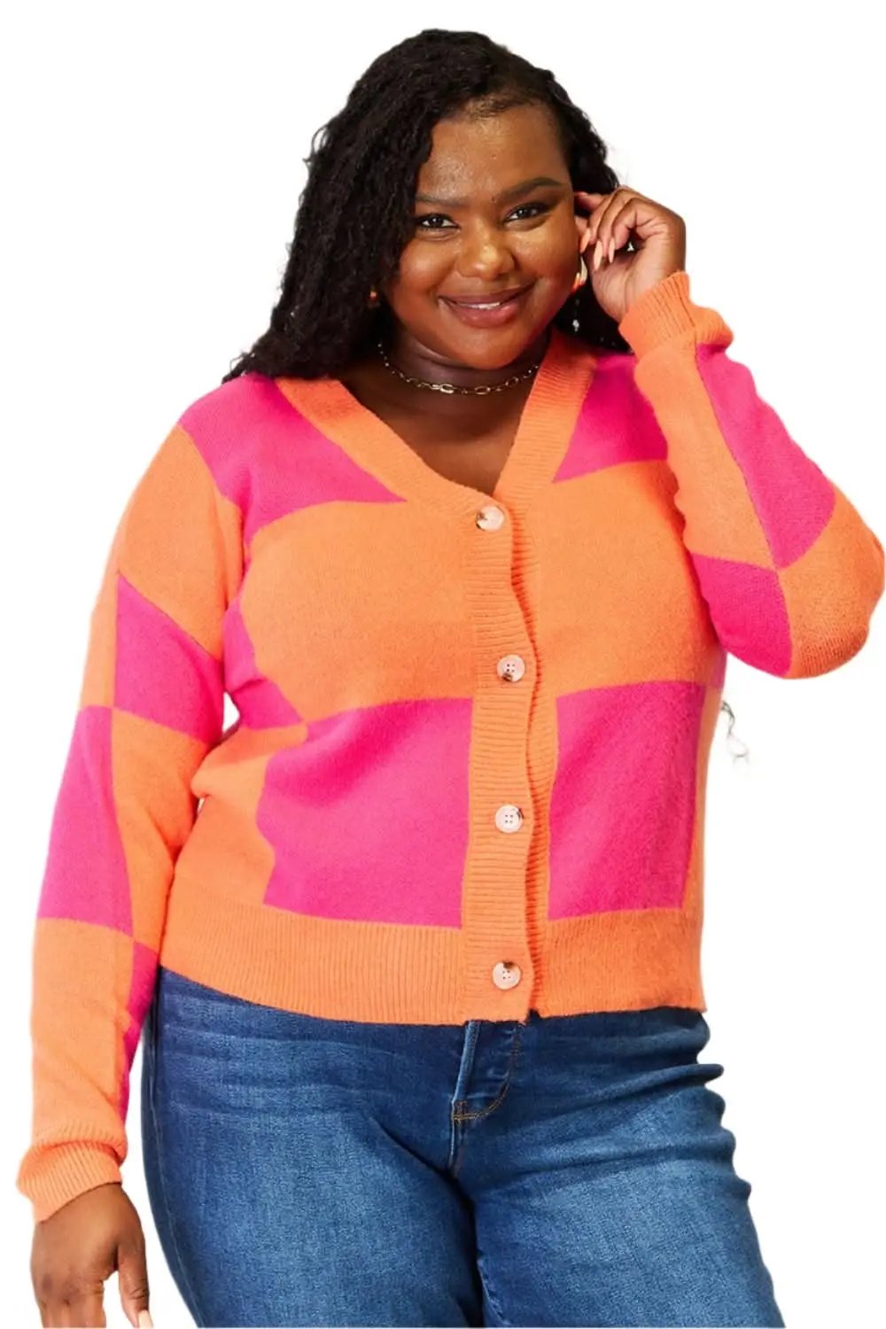 Sweaters Trendsi Woven right checkered cardigan