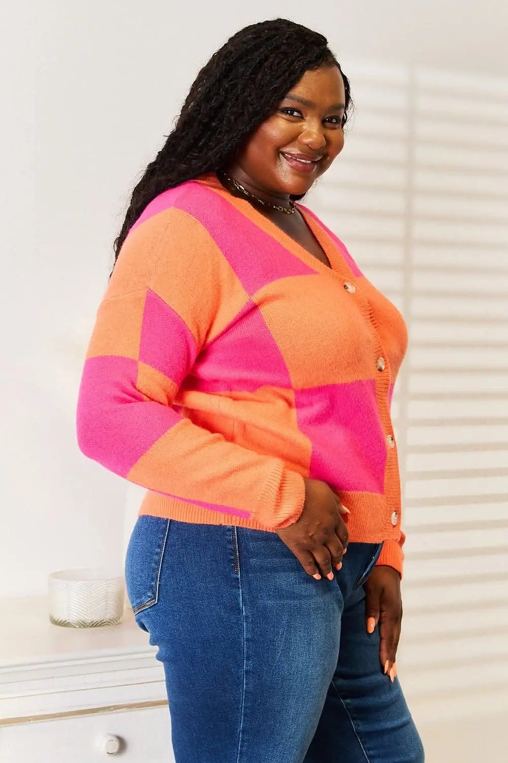 Sweaters Trendsi Woven right checkered cardigan