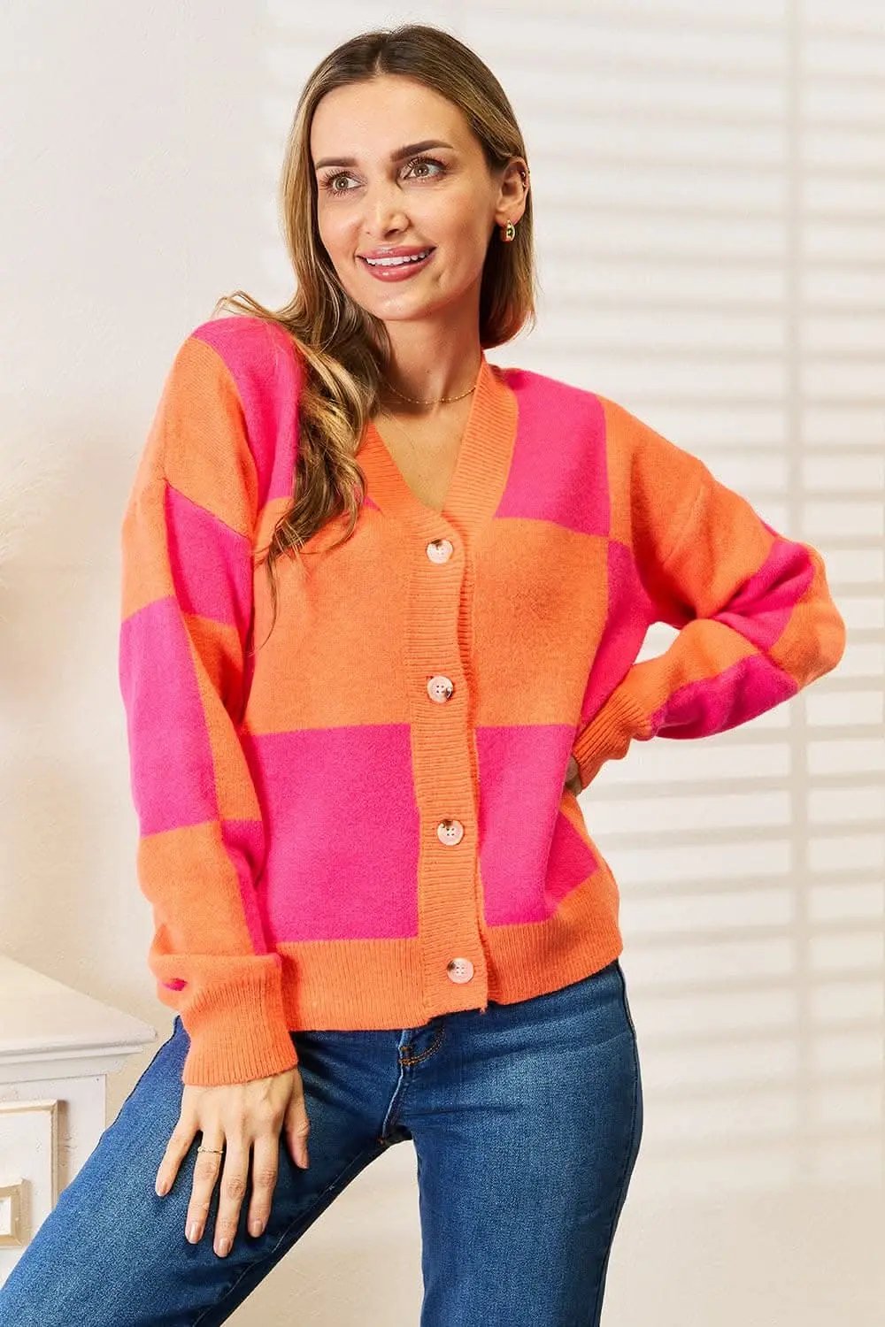 Sweaters Trendsi Woven right checkered cardigan