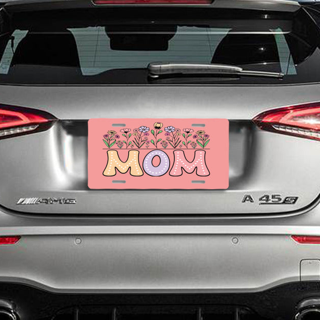 Mom with Flower Garden Aluminum Vanity License Plate Auto Accessory