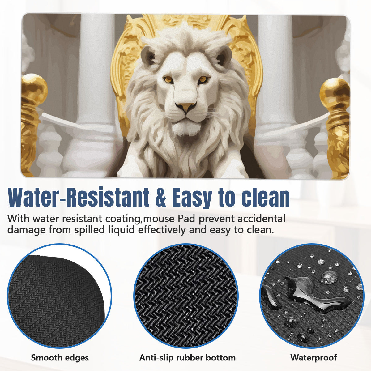 White Lion on a Throne Mousepad Desk Mat - available in 2 sizes