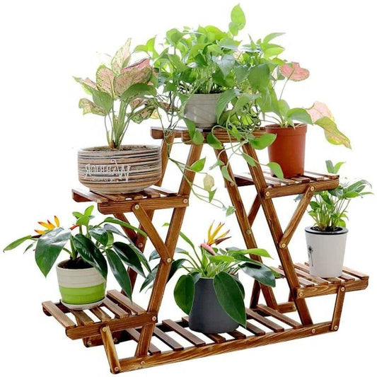 Estante triangular de madera maciza con 6 niveles para macetas y plantas de interior y exterior