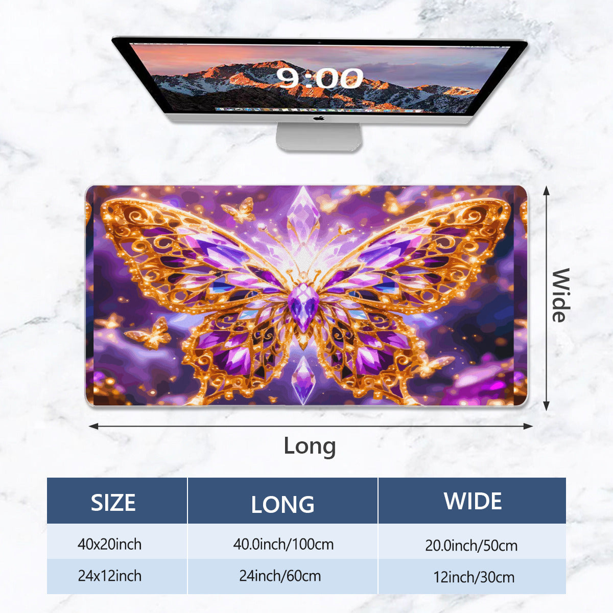 Crystal Purple Butterfly Mousepad Desk Mat - available in 2 sizes
