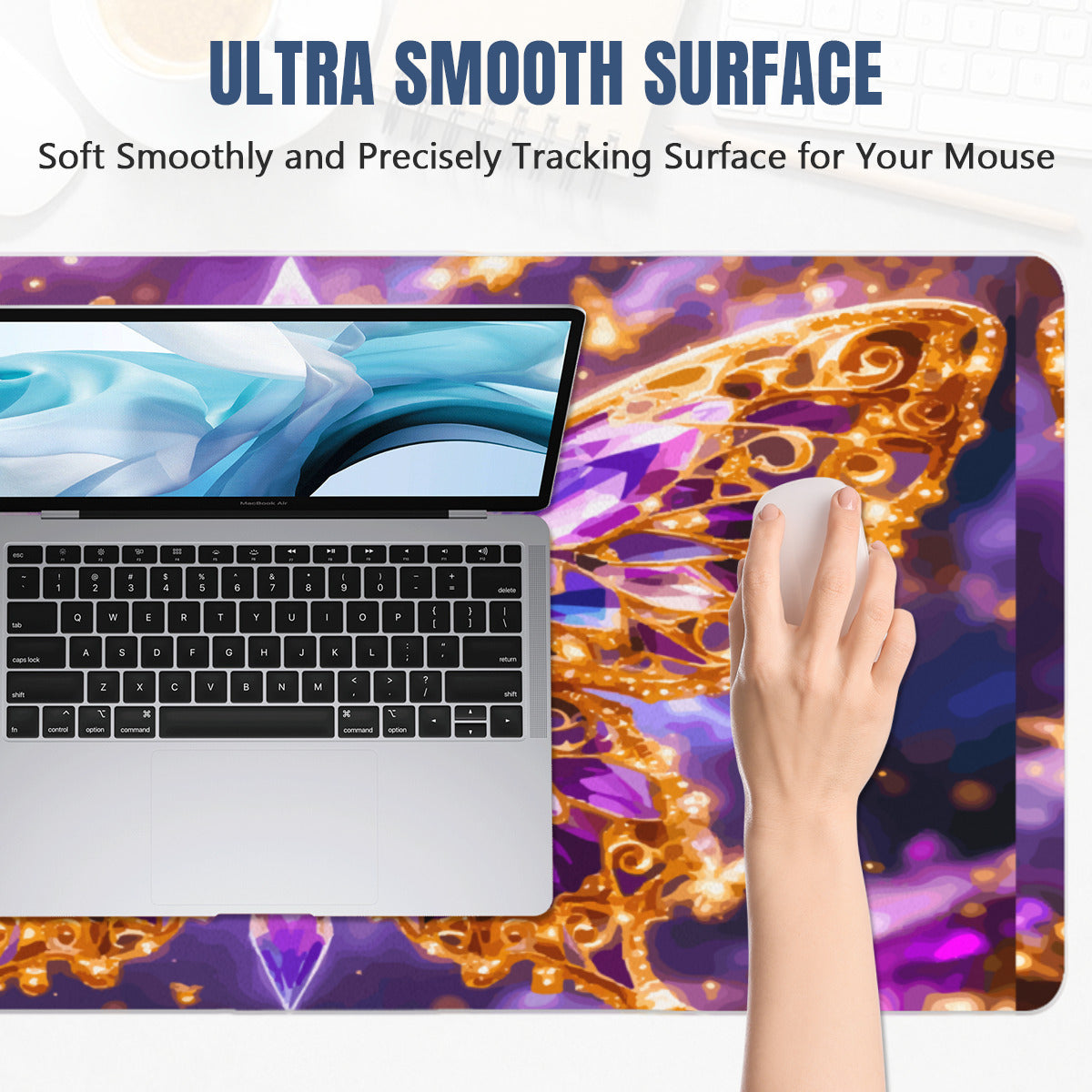 Crystal Purple Butterfly Mousepad Desk Mat - available in 2 sizes