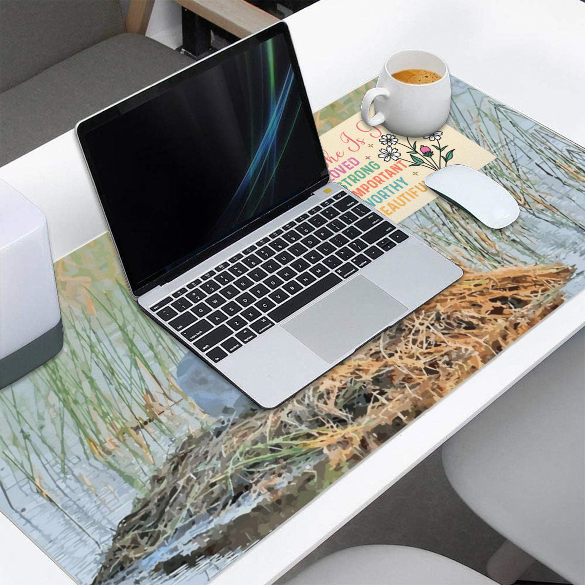 She is Mom Sandhill Crane with Baby Chick Mousepad Desk Mat - available in 2 sizes
