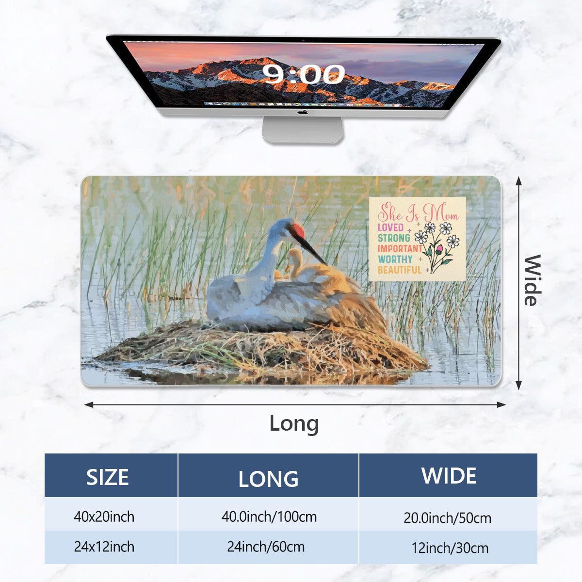 She is Mom Sandhill Crane with Baby Chick Mousepad Desk Mat - available in 2 sizes