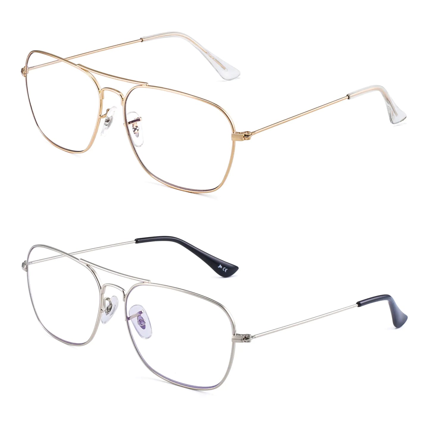 JM 2-Pack Aviator Reading Glasses Women Metal Frame Blue Light Blocking Computer Readers 1.75