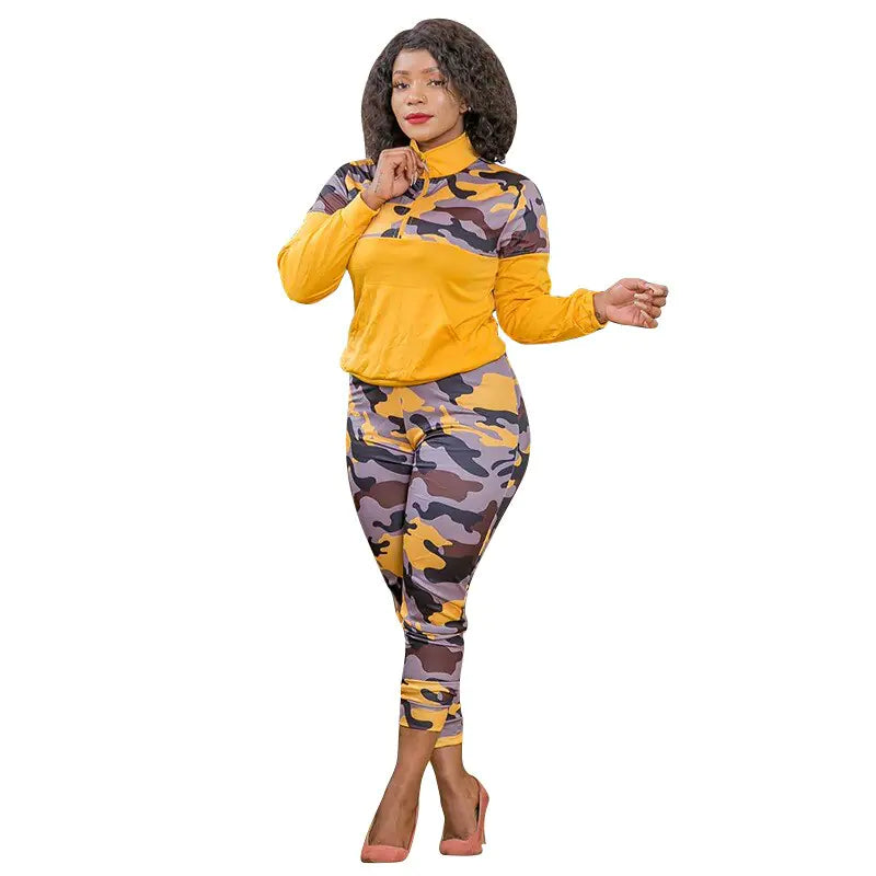Winter Camouflage Print Knit Fashion Women's Set