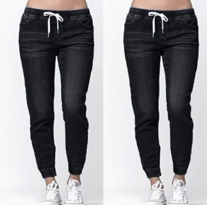 Women's Washed Lantern Denim Pants with Drawstring