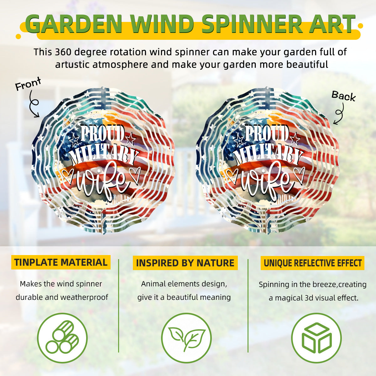 United States Proud Military Wife Metal Wind Spinner Outdoor Decor