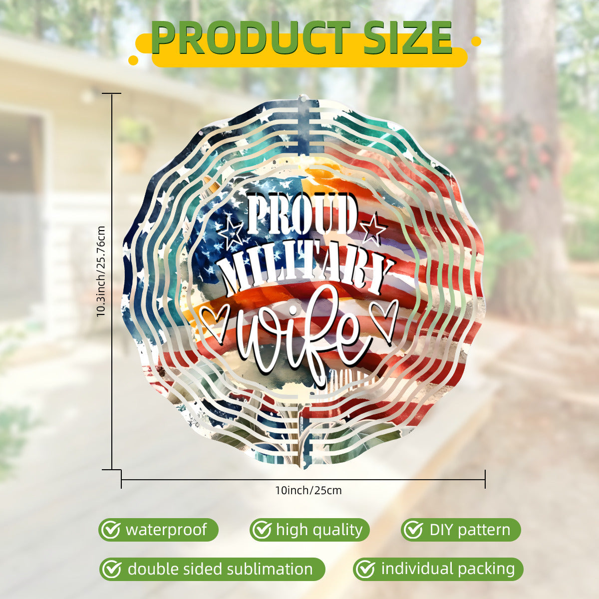United States Proud Military Wife Metal Wind Spinner Outdoor Decor