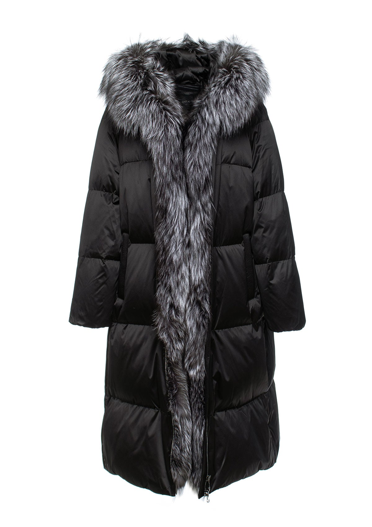 Parka Charlotte de plata genuina con piel de zorro