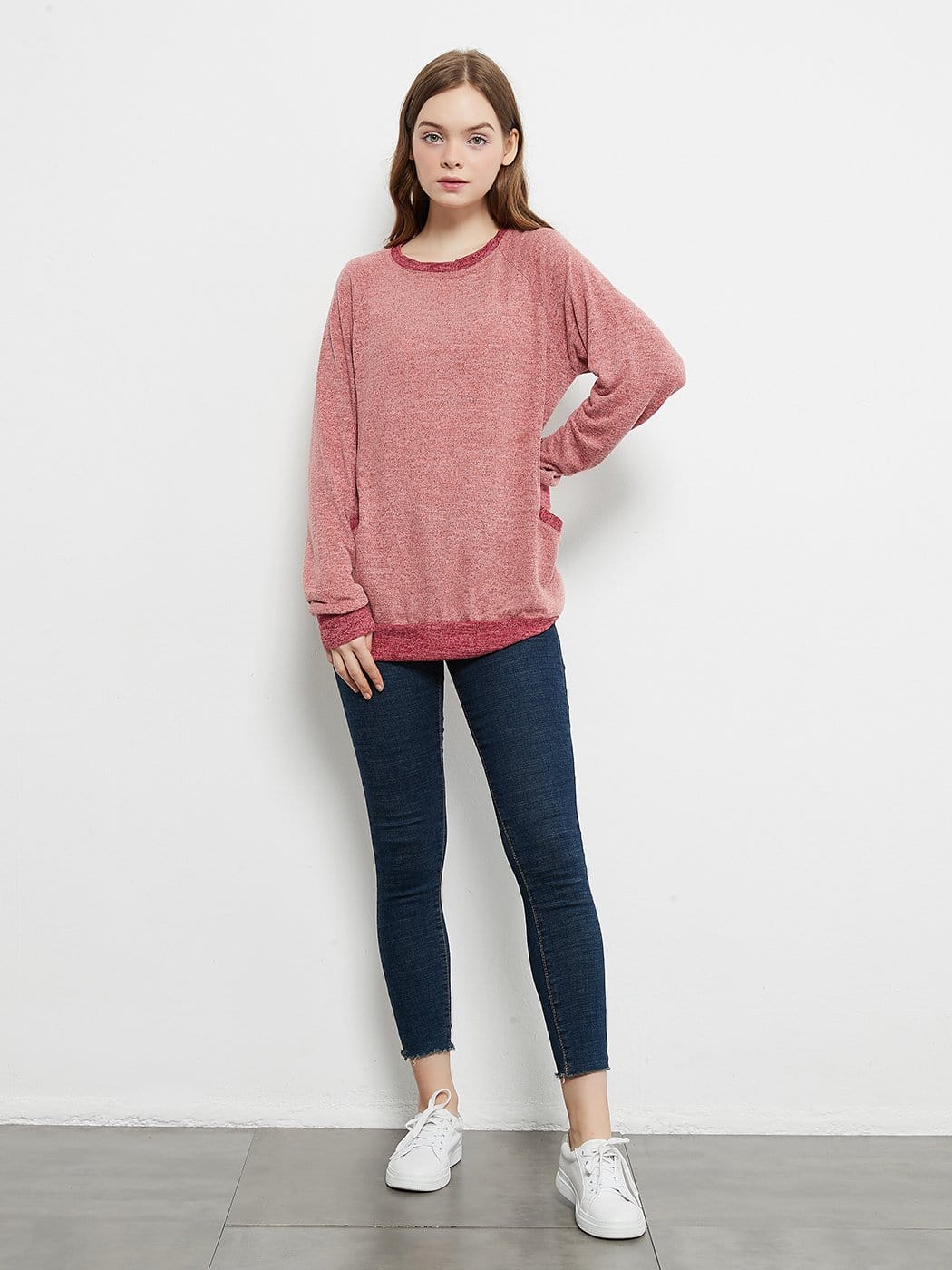 Camisetas de manga larga de cuello redondo informales, blusas, sudaderas, túnicas con bolsillo