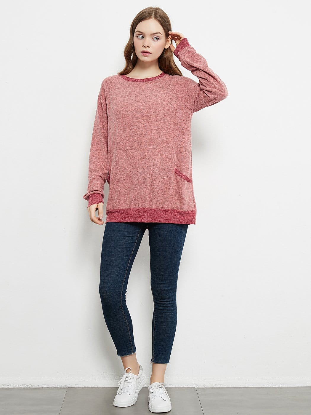 Camisetas de manga larga de cuello redondo informales, blusas, sudaderas, túnicas con bolsillo