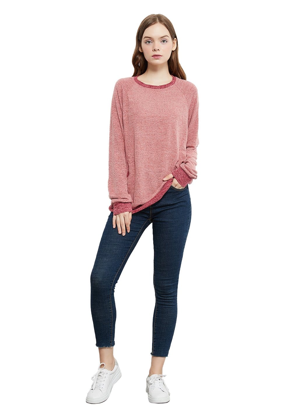Camisetas de manga larga de cuello redondo informales, blusas, sudaderas, túnicas con bolsillo