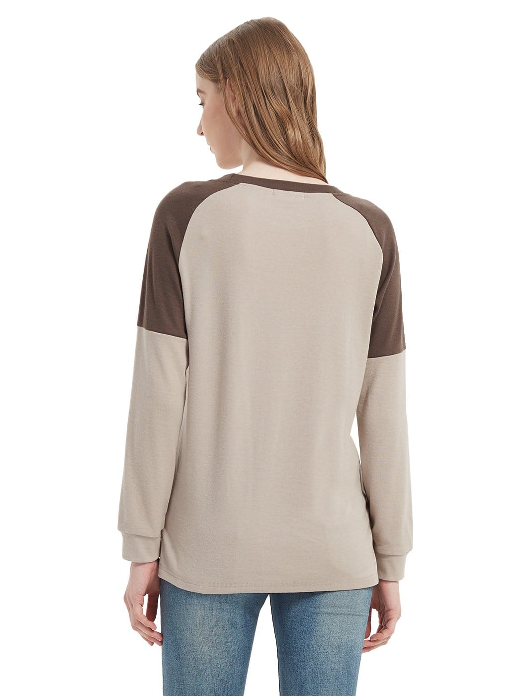 Sudadera informal de cuello redondo, blusas de manga larga con bloques de color y jerséis con aberturas laterales