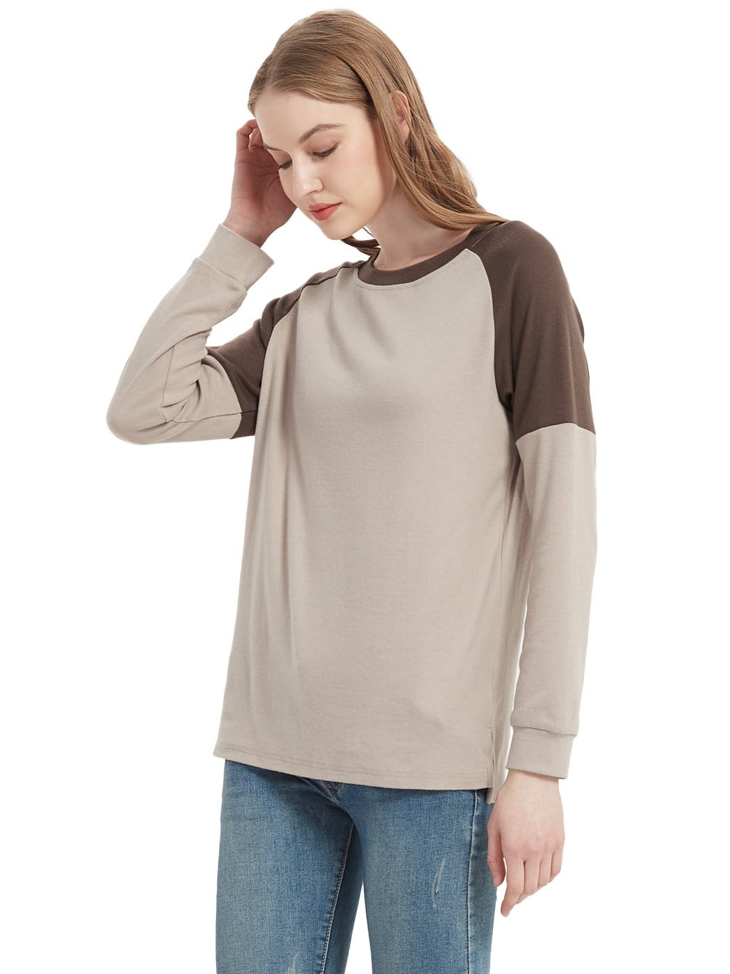 Sudadera informal de cuello redondo, blusas de manga larga con bloques de color y jerséis con aberturas laterales