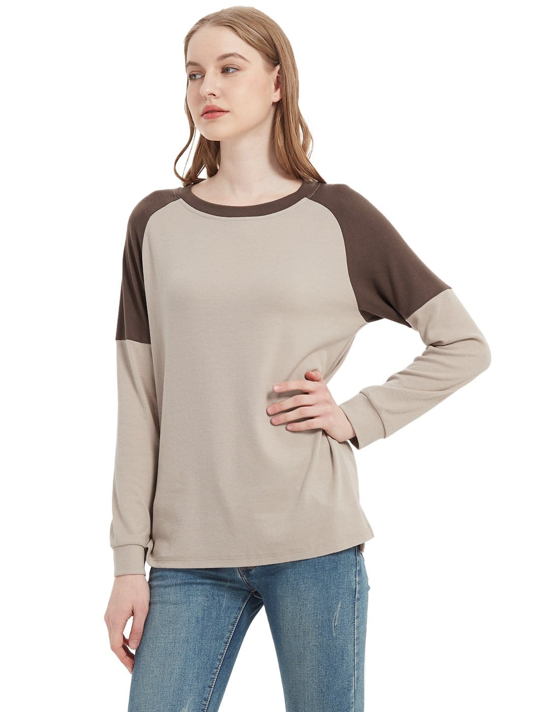 Sudadera informal de cuello redondo, blusas de manga larga con bloques de color y jerséis con aberturas laterales